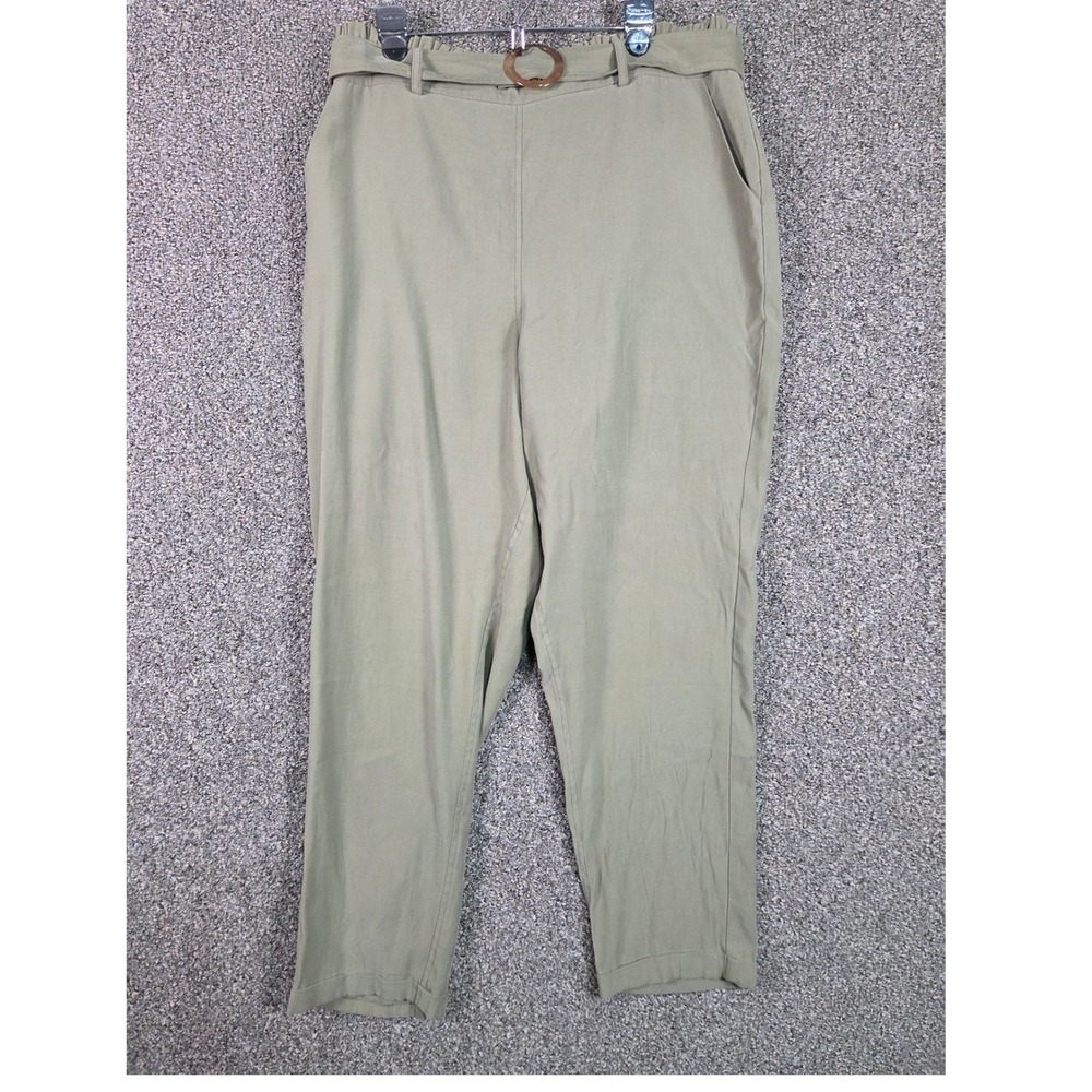 LC Lauren Conrad Pants Women XL Olive Green Belted Paperbag Waist Tapered Leg